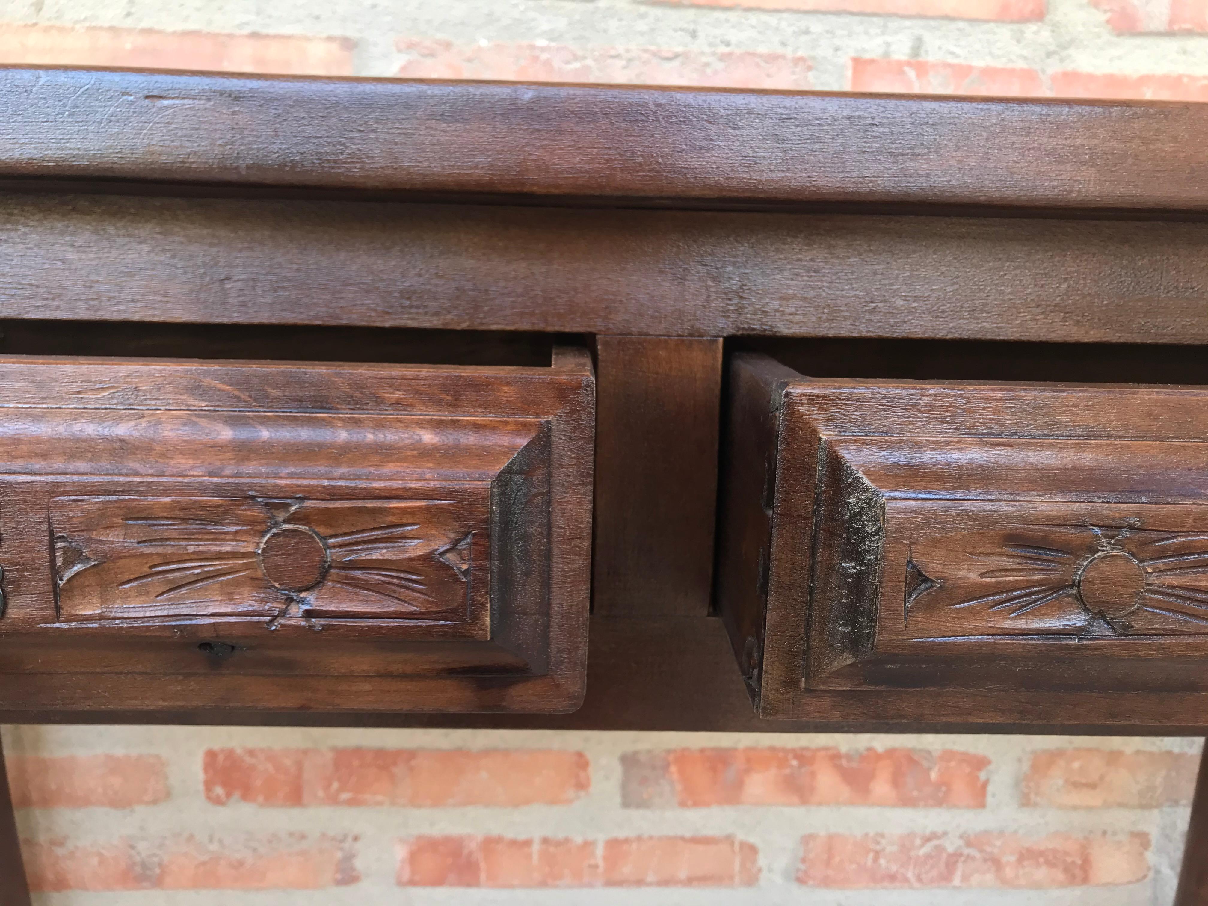 Spanish Baroque Carved Walnut Console Table with Two Drawers, circa 1890 6