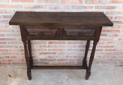 Spanish Baroque Carved Walnut Console Table with Two Drawers, circa 1890