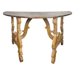 Spanish Baroque Console Table, Distressed Wood, Mid-20th Century