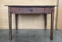 Spanish Baroque Dark Walnut Work Side Table with drawer, Restored