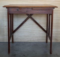 Spanish Baroque Dark Walnut Work Side Table with drawer, Restored