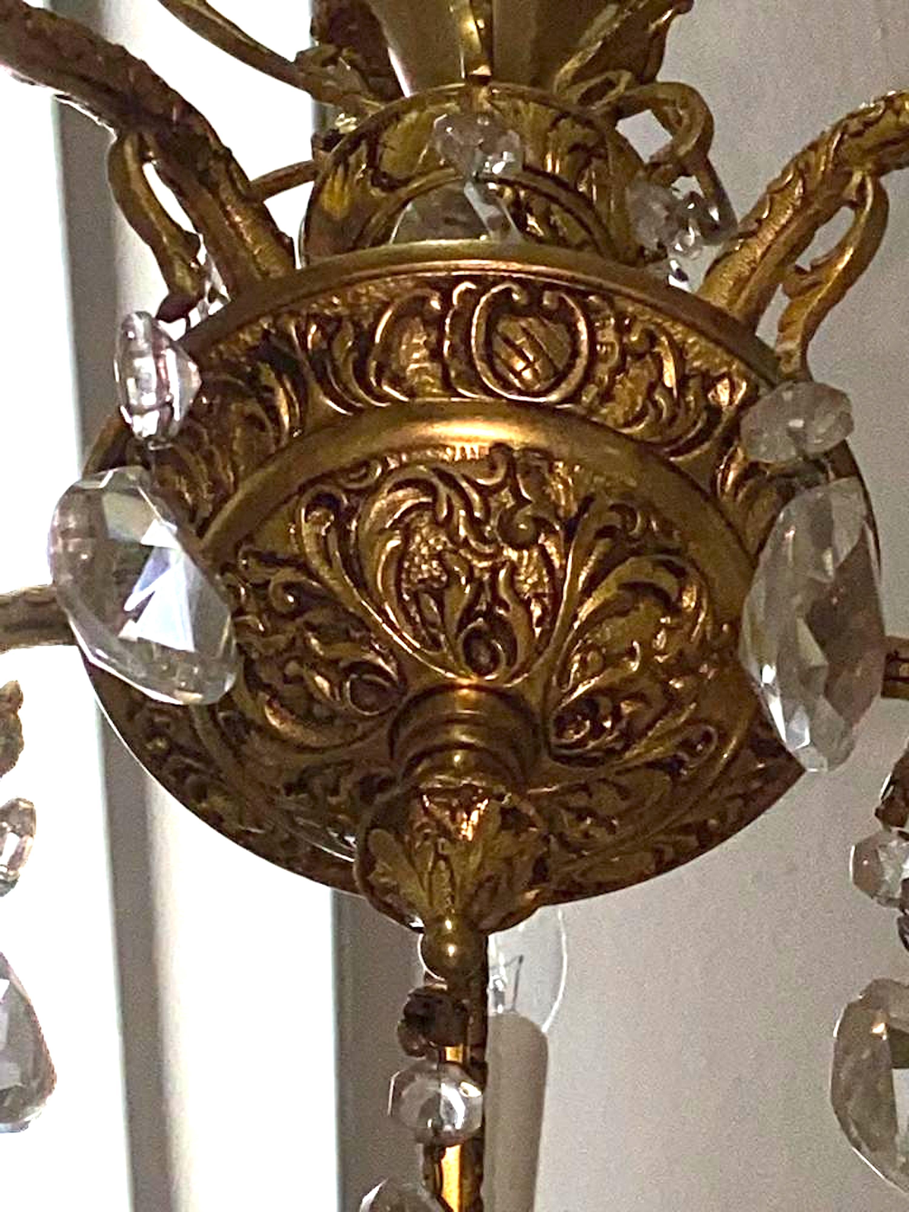 Spanish Baroque Dore' Bronze Petit Chandelier with Crystals 5