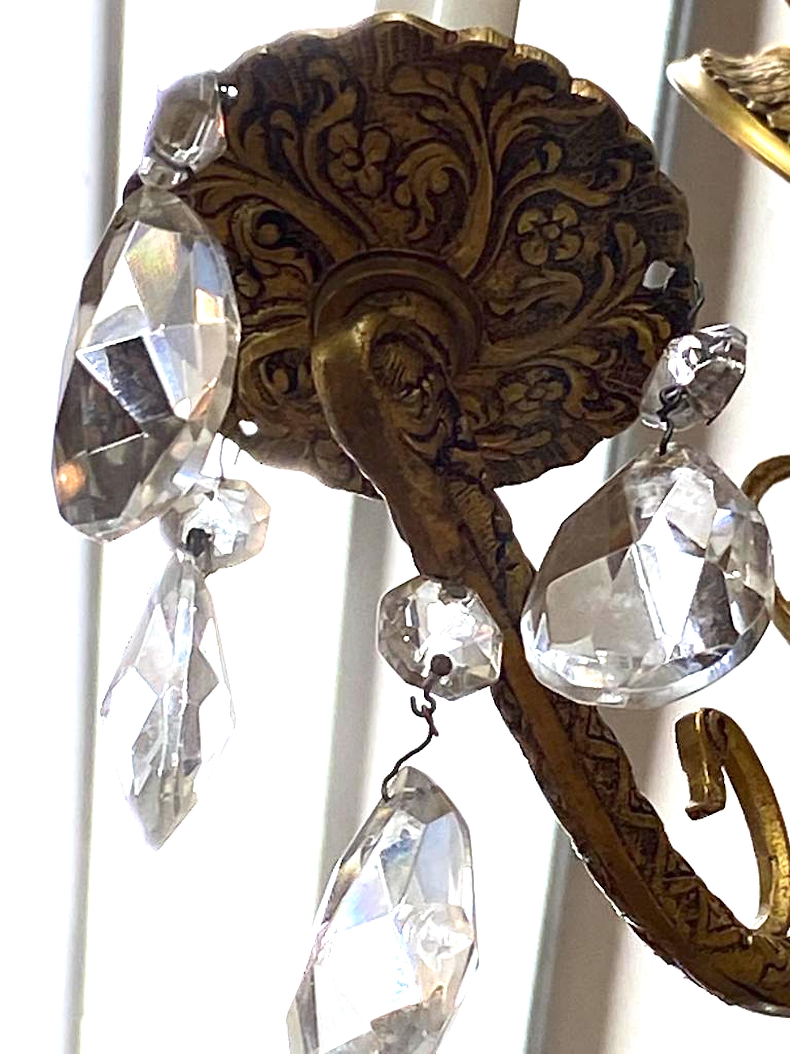 Spanish Baroque Dore' Bronze Petit Chandelier with Crystals 6