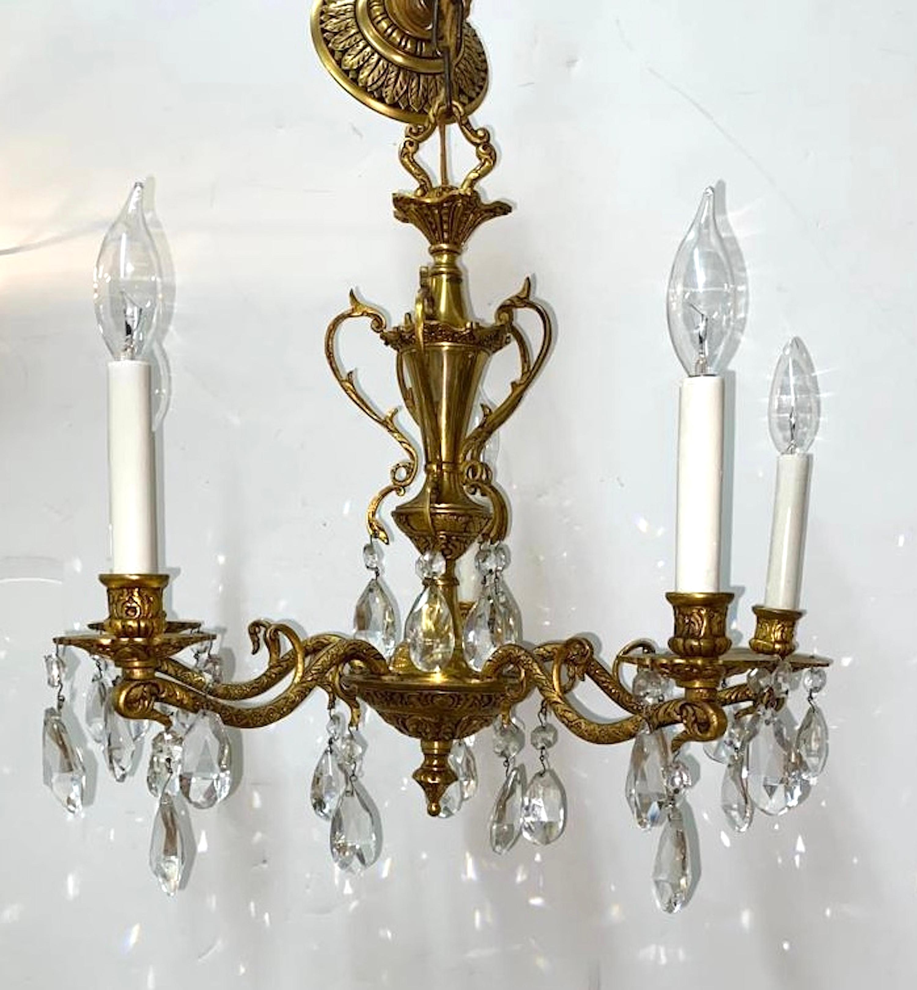 Baroque Revival Spanish Baroque Dore' Bronze Petit Chandelier with Crystals