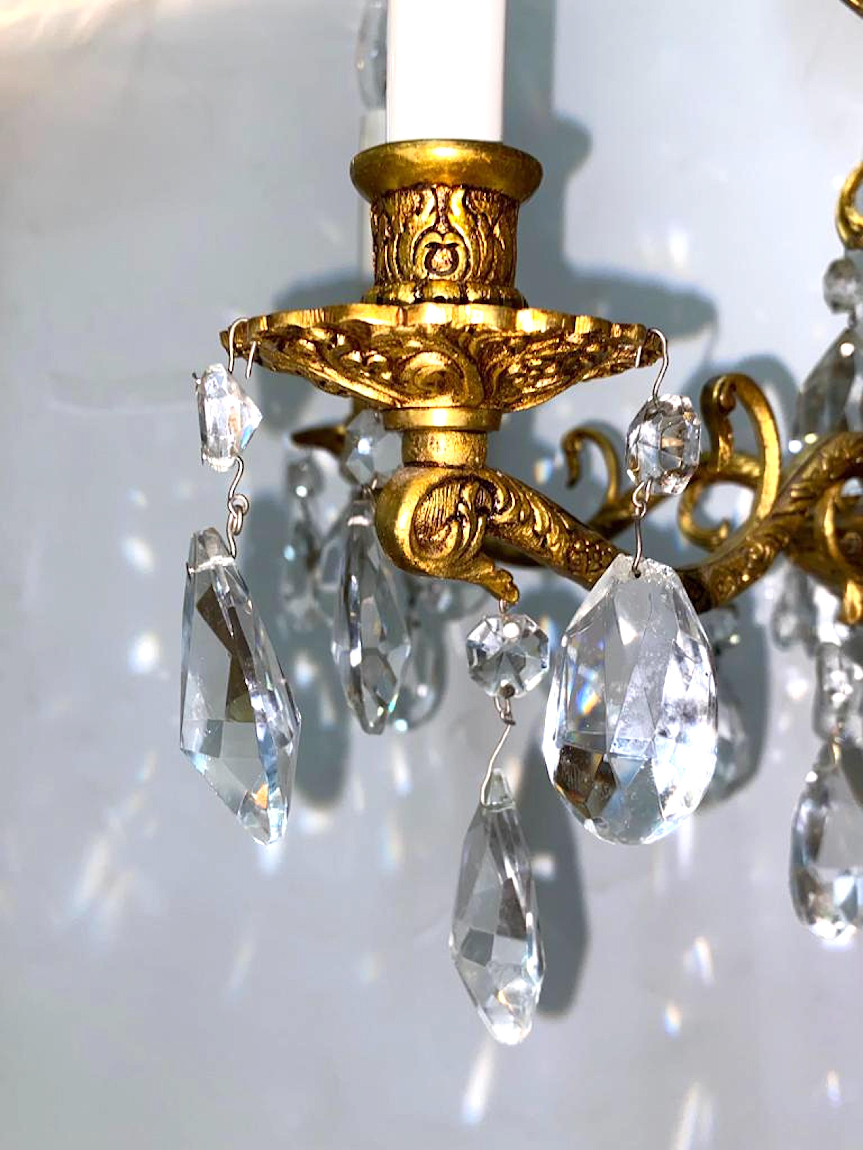 Spanish Baroque Dore' Bronze Petit Chandelier with Crystals 1