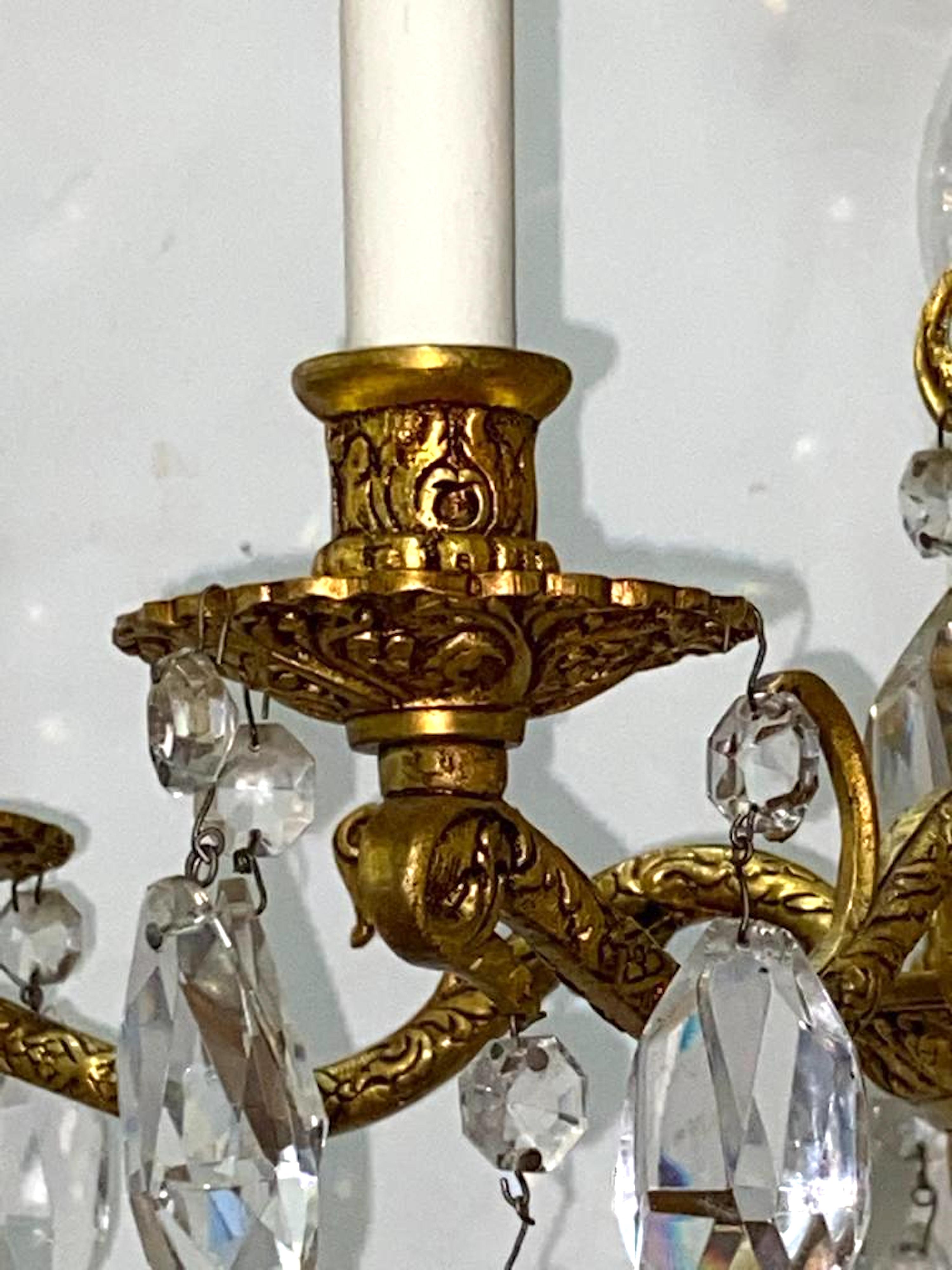 Bronze Petit lustre baroque espagnol en bronze « Dore » avec cristaux