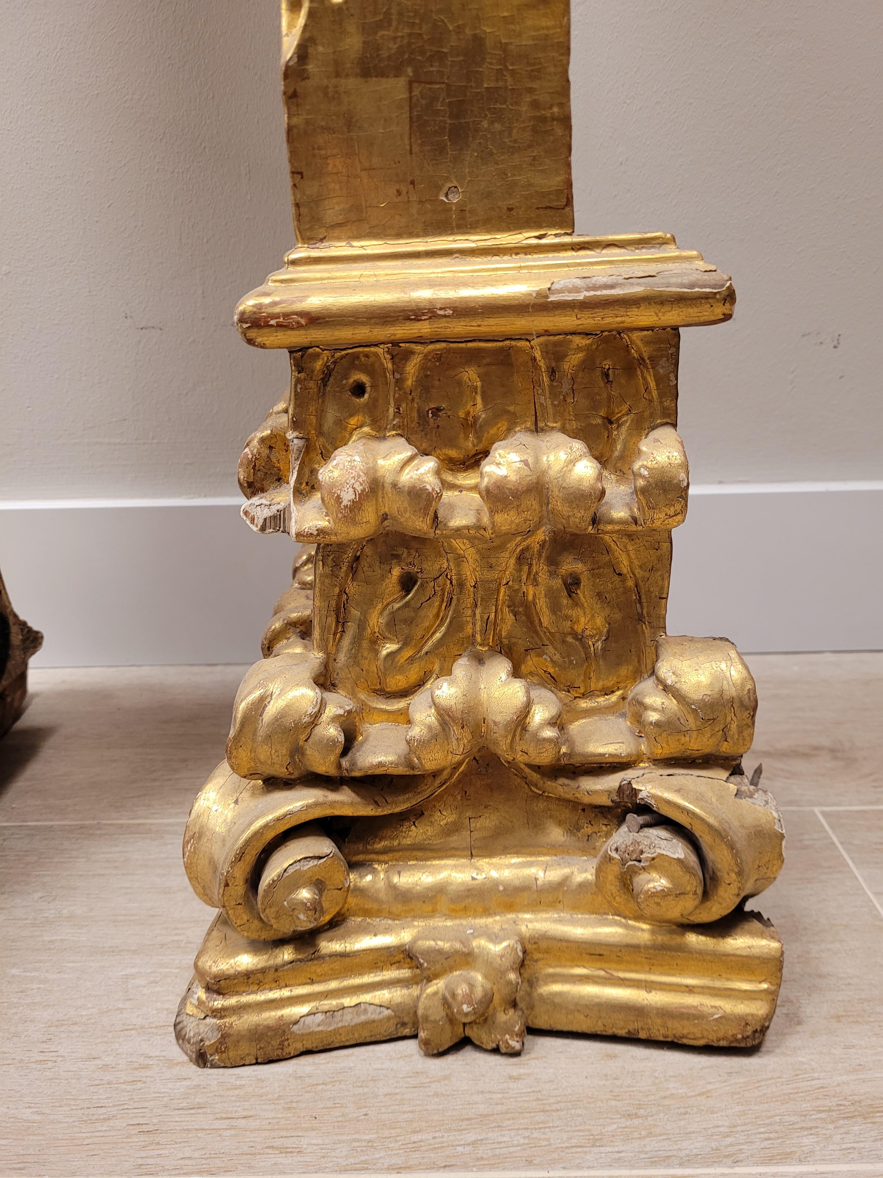 Spanish Baroque estipite, Column Sculpture , carved and gilded wood For Sale 6