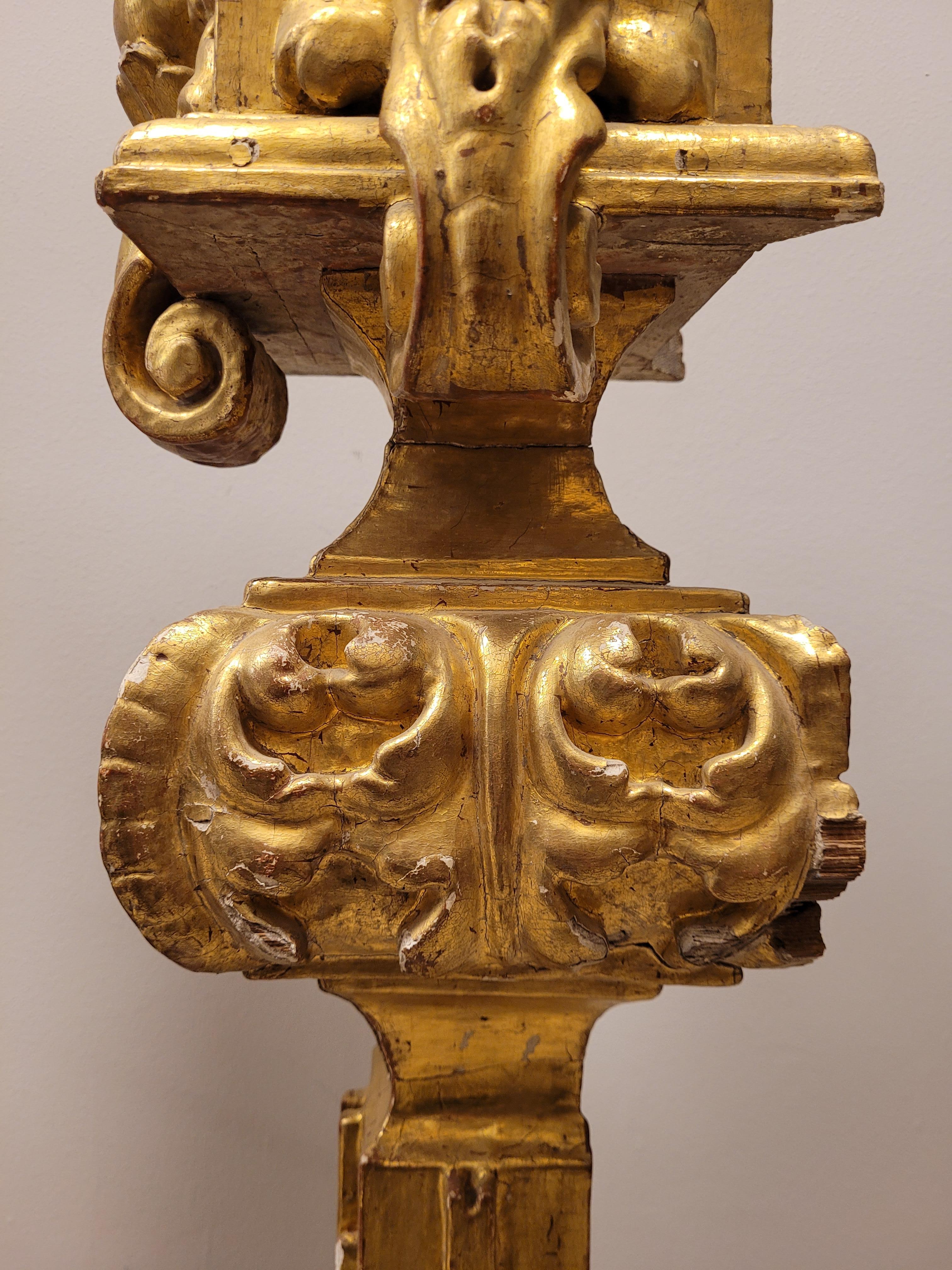 Spanish Baroque estipite, Column Sculpture , carved and gilded wood For Sale 8