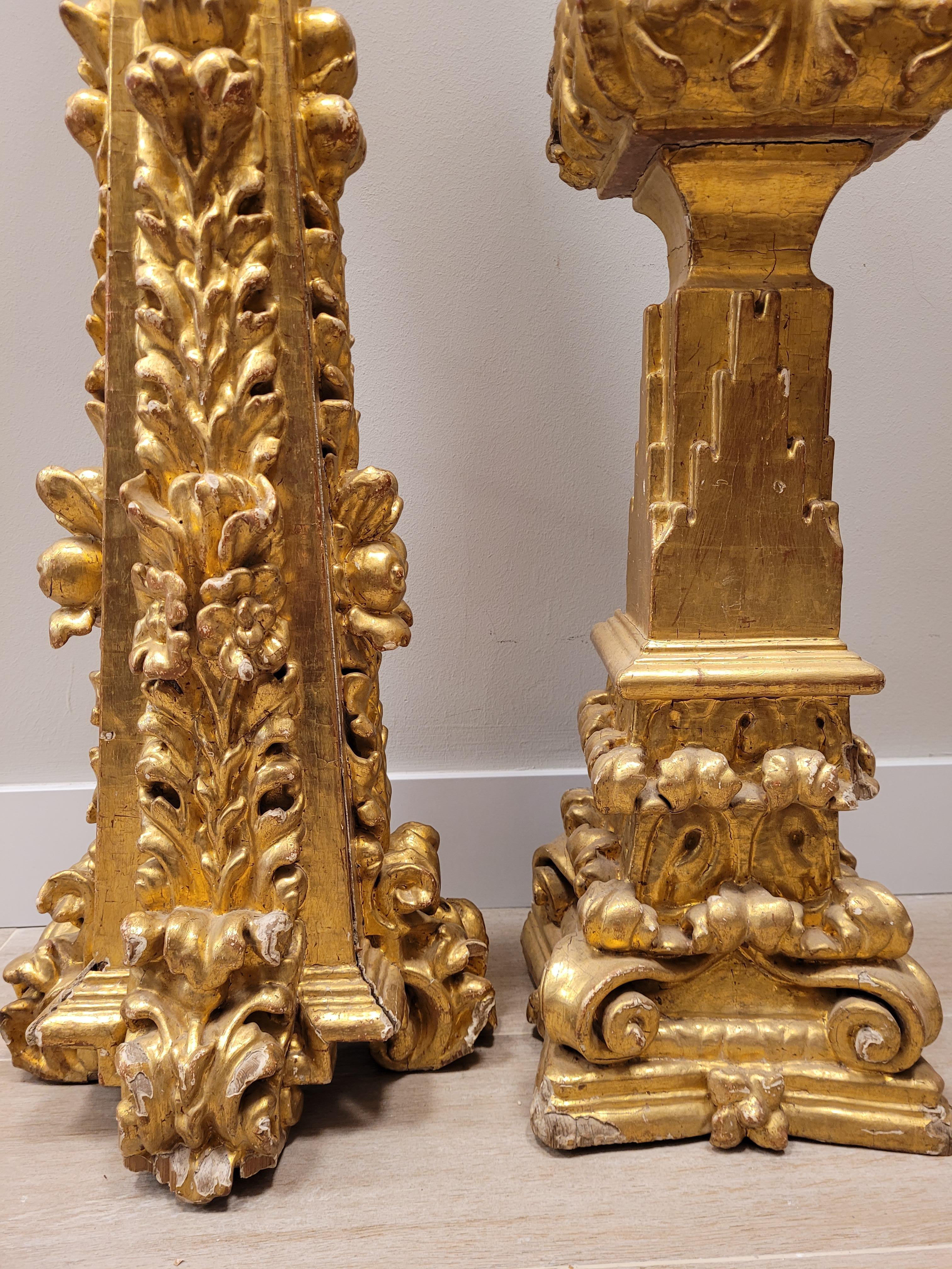 Hand-Crafted Spanish Baroque estipite, Column Sculpture , carved and gilded wood For Sale