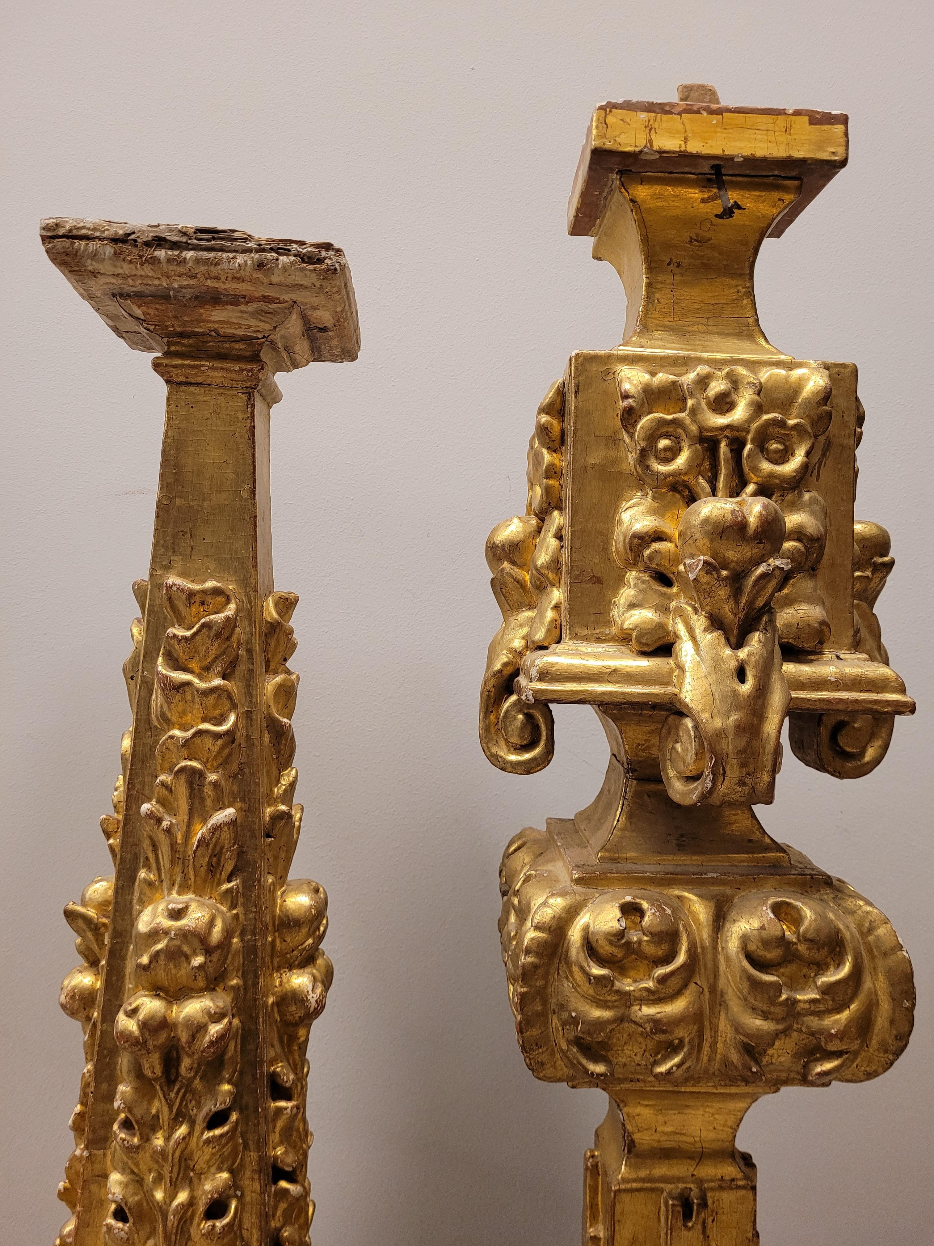 Late 17th Century Spanish Baroque estipite, Column Sculpture , carved and gilded wood For Sale