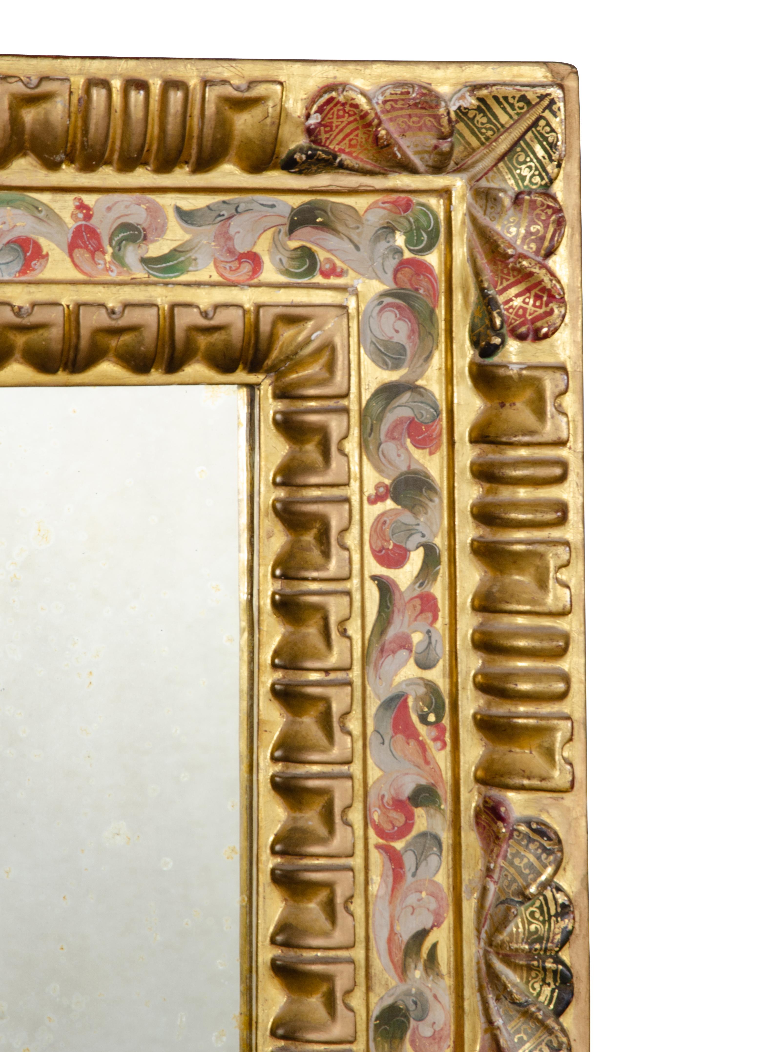 Wood Spanish Baroque Giltwood and Painted Mirror For Sale