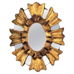 Spanish Baroque Giltwood Mini Sunburst Oval Mirror