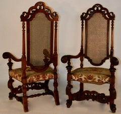Spanish Baroque High Back Chairs, Pair