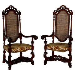 Spanish Baroque High Back Chairs, Pair