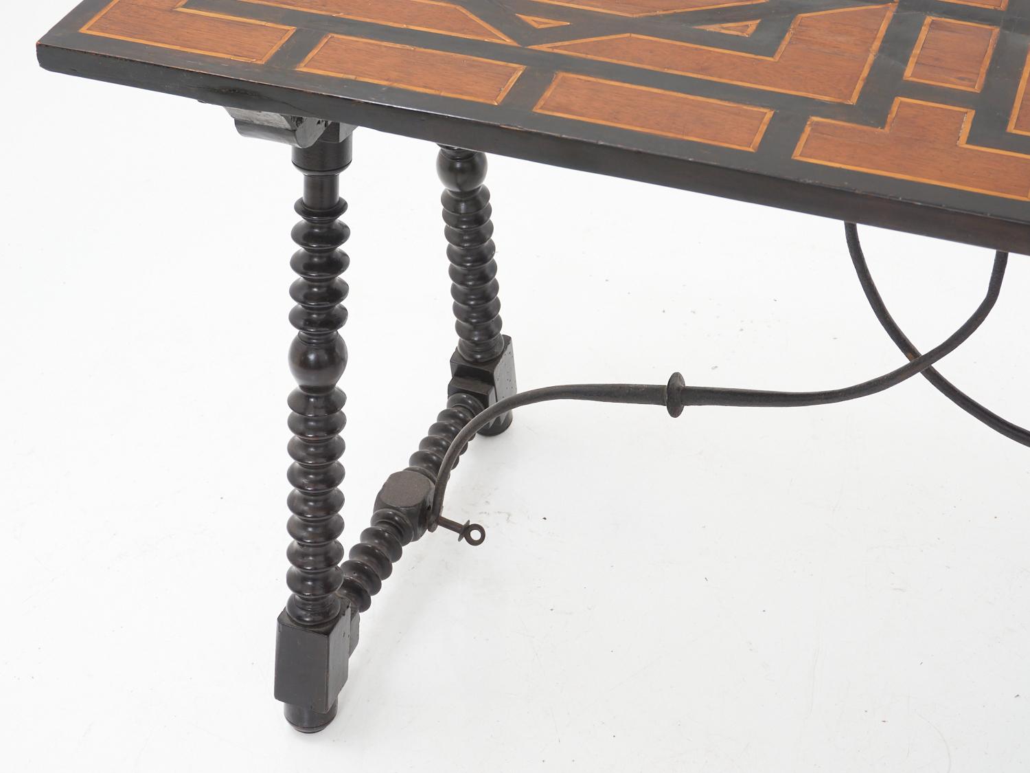 Spanish Baroque Inlaid Table, 1800s In Good Condition For Sale In Philadelphia, PA