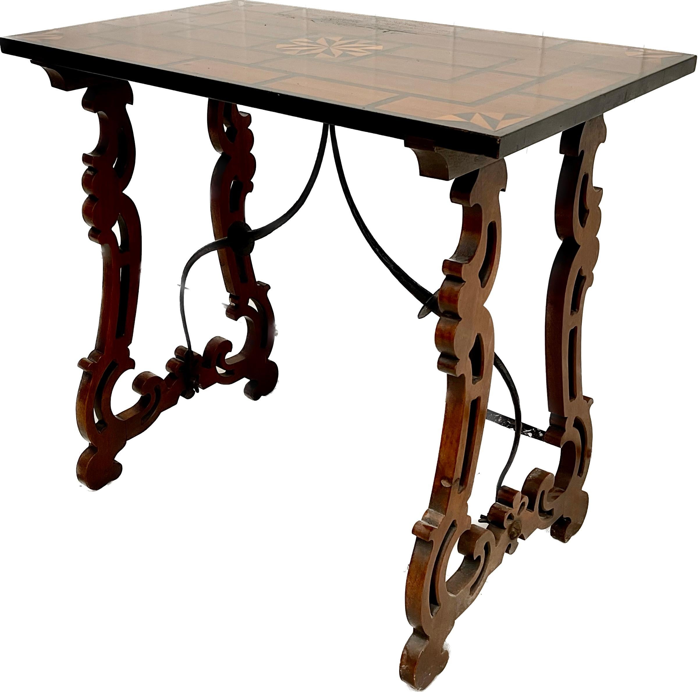 Spanish Baroque Inlaid Trestle Table In Good Condition For Sale In Bradenton, FL