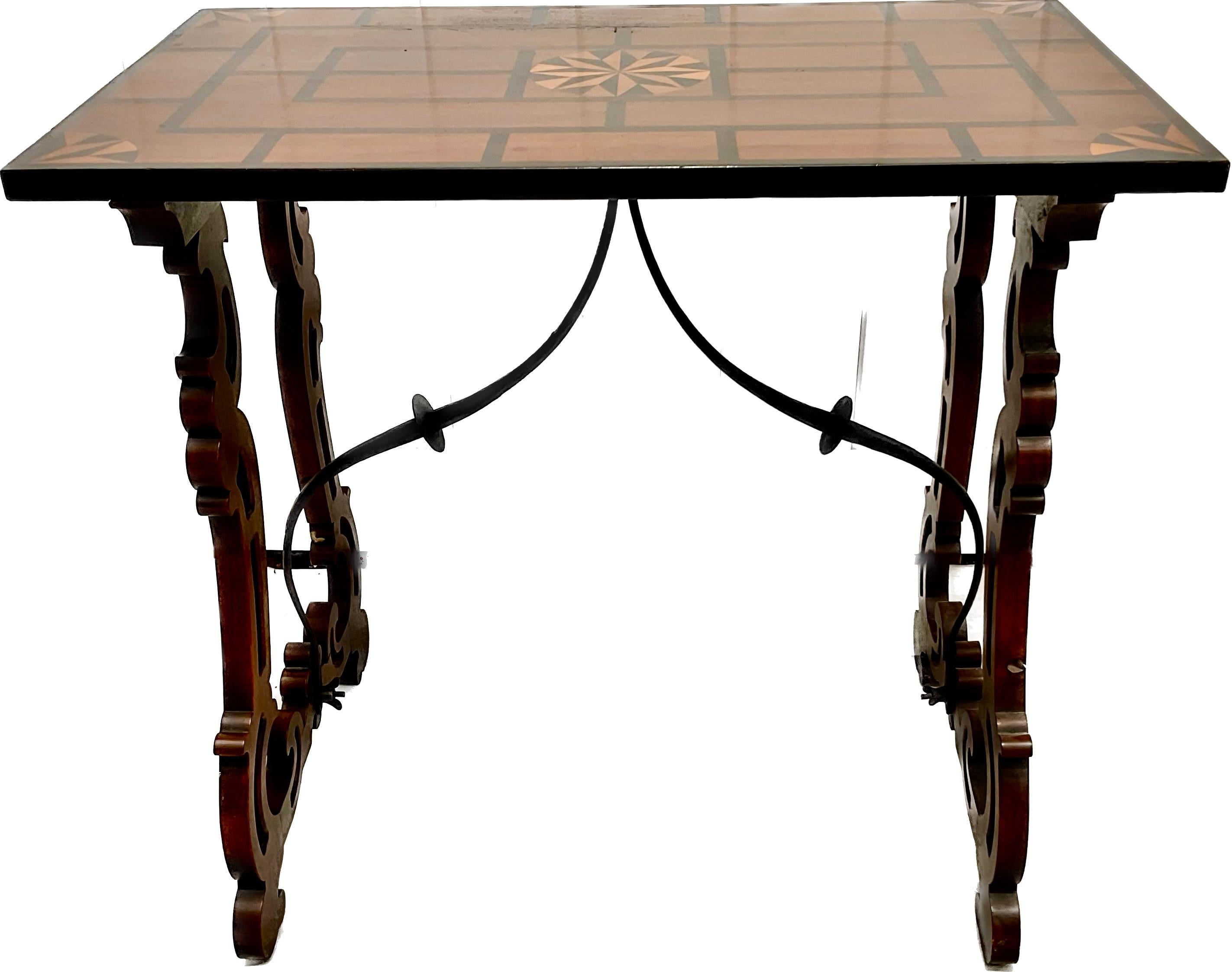 20th Century Spanish Baroque Inlaid Trestle Table For Sale