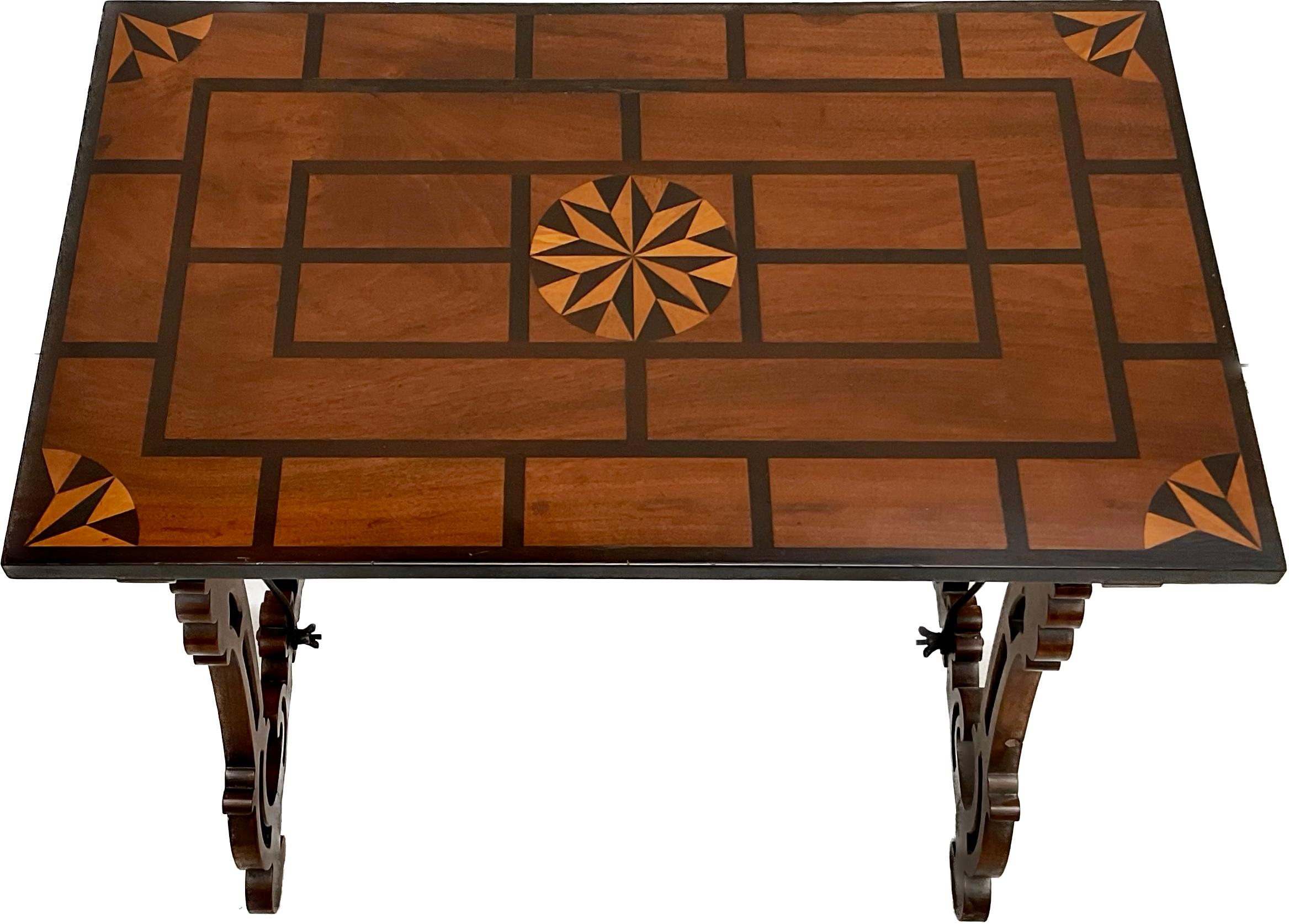 Wood Spanish Baroque Inlaid Trestle Table For Sale