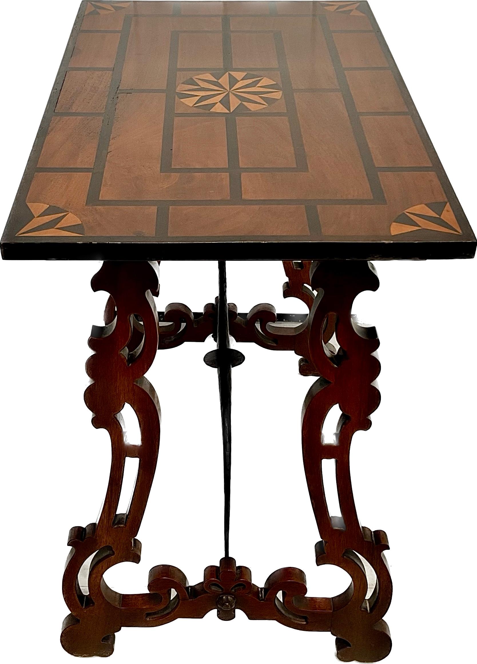 Spanish Baroque Inlaid Trestle Table For Sale 1
