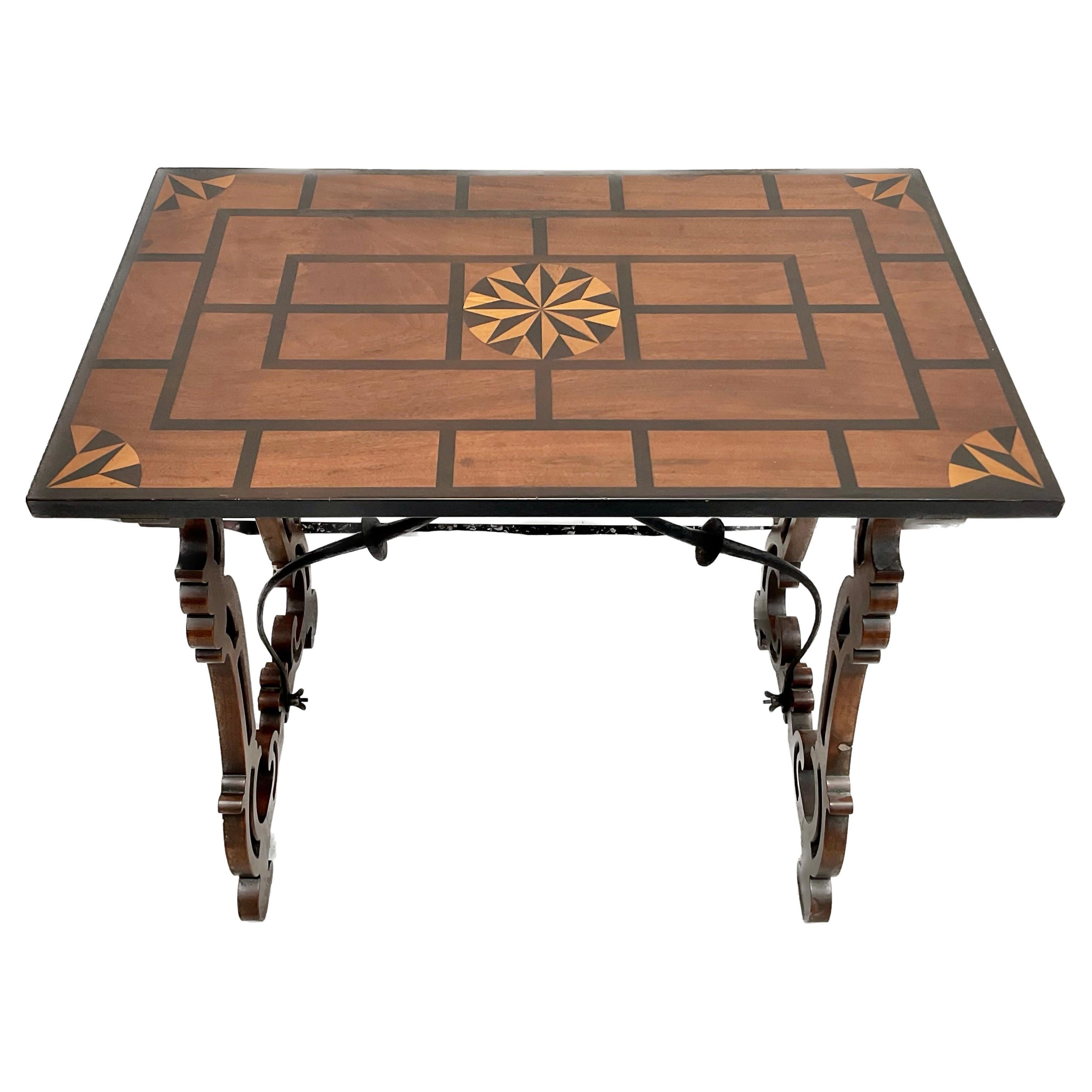 Spanish Baroque Inlaid Trestle Table For Sale