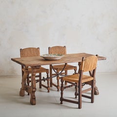 Spanish Baroque Oak + Wrought Iron Dining Table, 19th Century