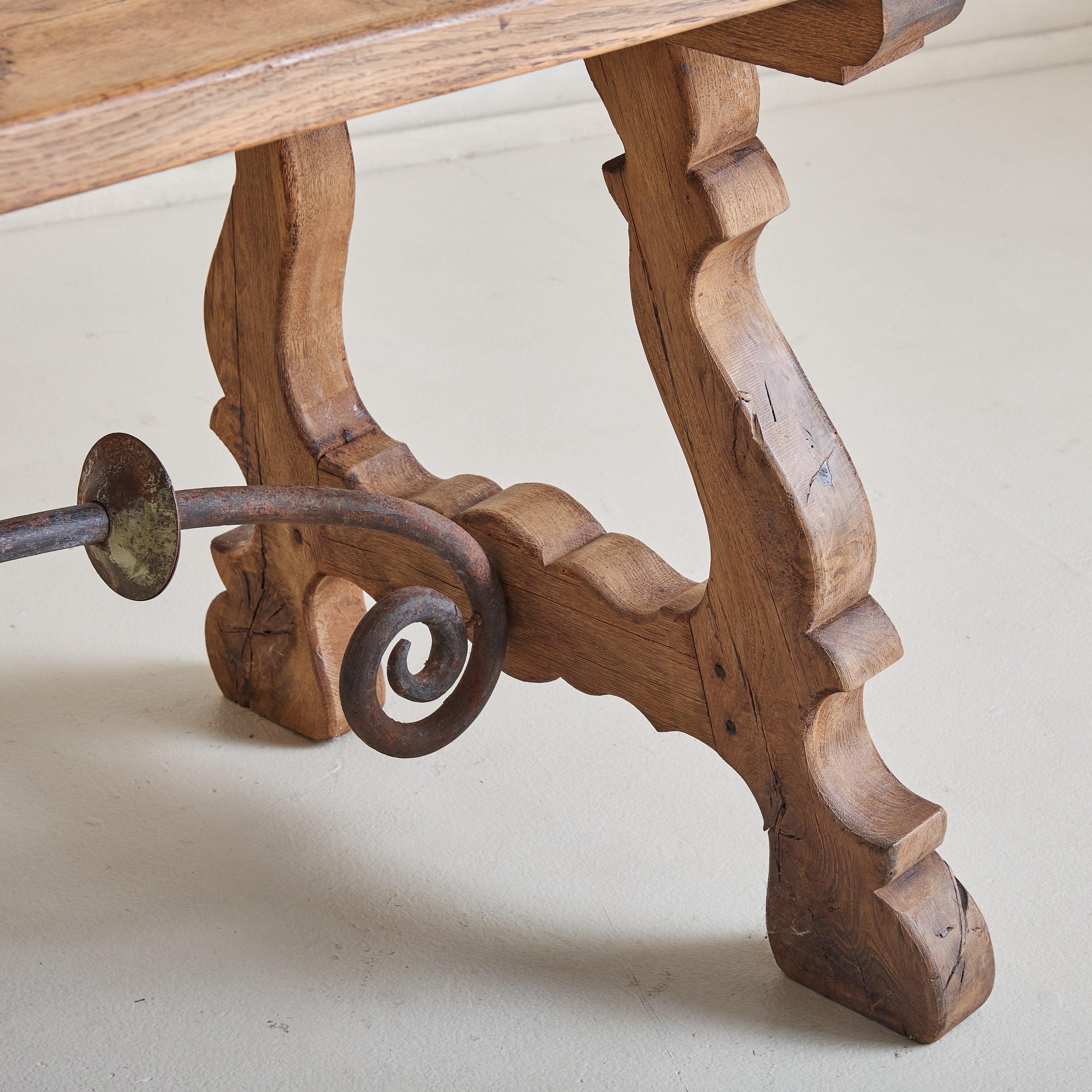 XIXe siècle Spanish Baroque Oak + Wrought Iron Dining Table, 19th Century en vente