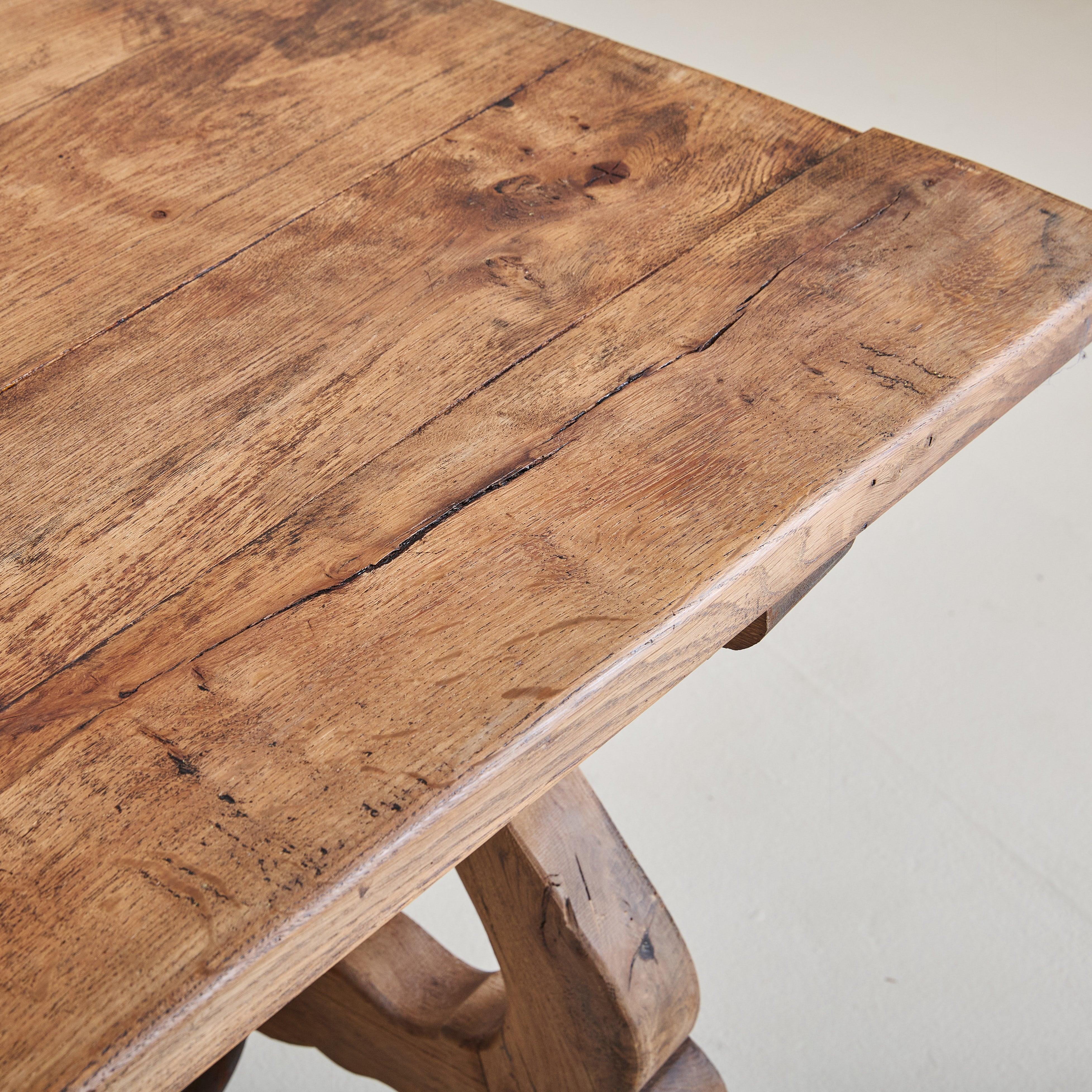 Fer Spanish Baroque Oak + Wrought Iron Dining Table, 19th Century en vente