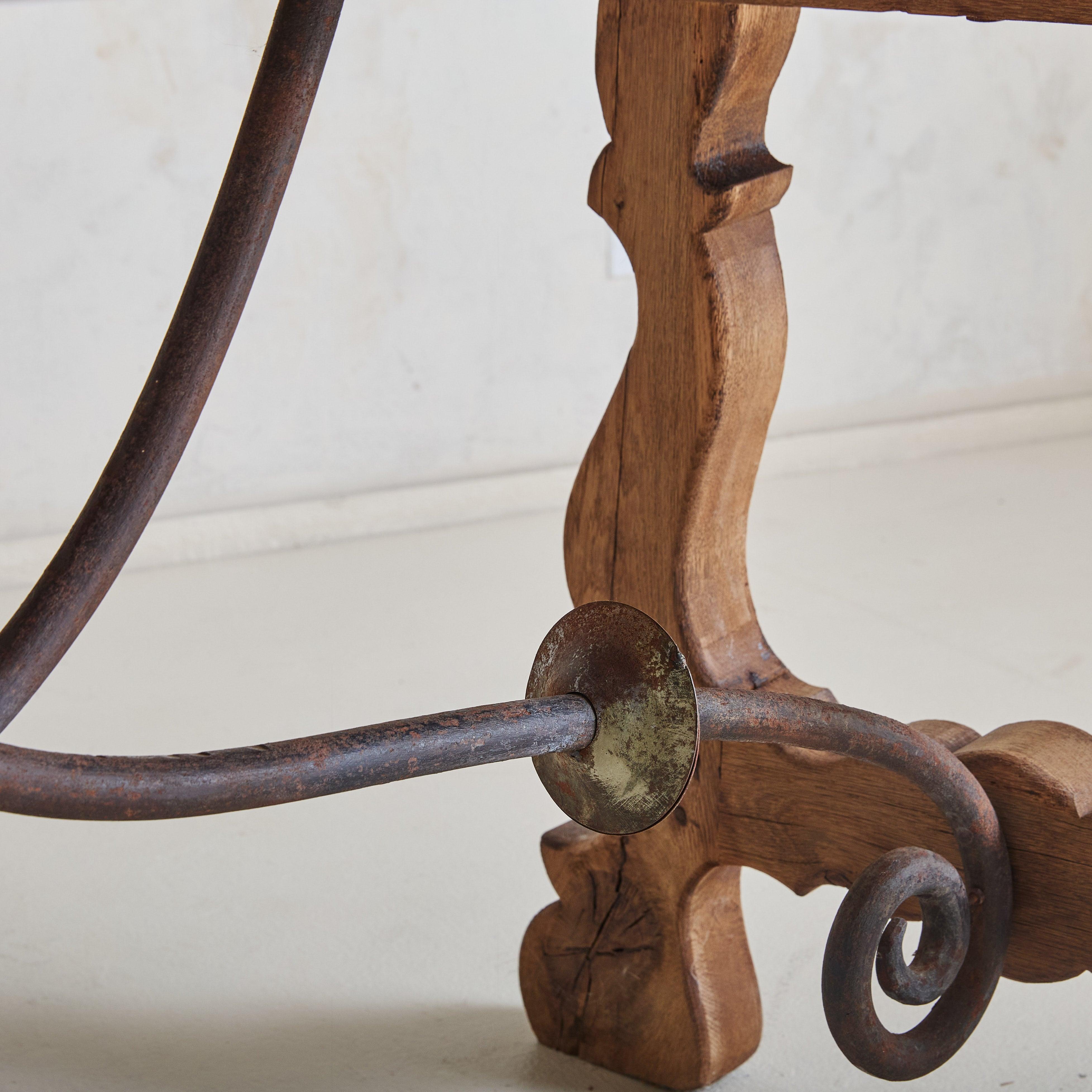 Spanish Baroque Oak + Wrought Iron Dining Table, 19th Century en vente 1