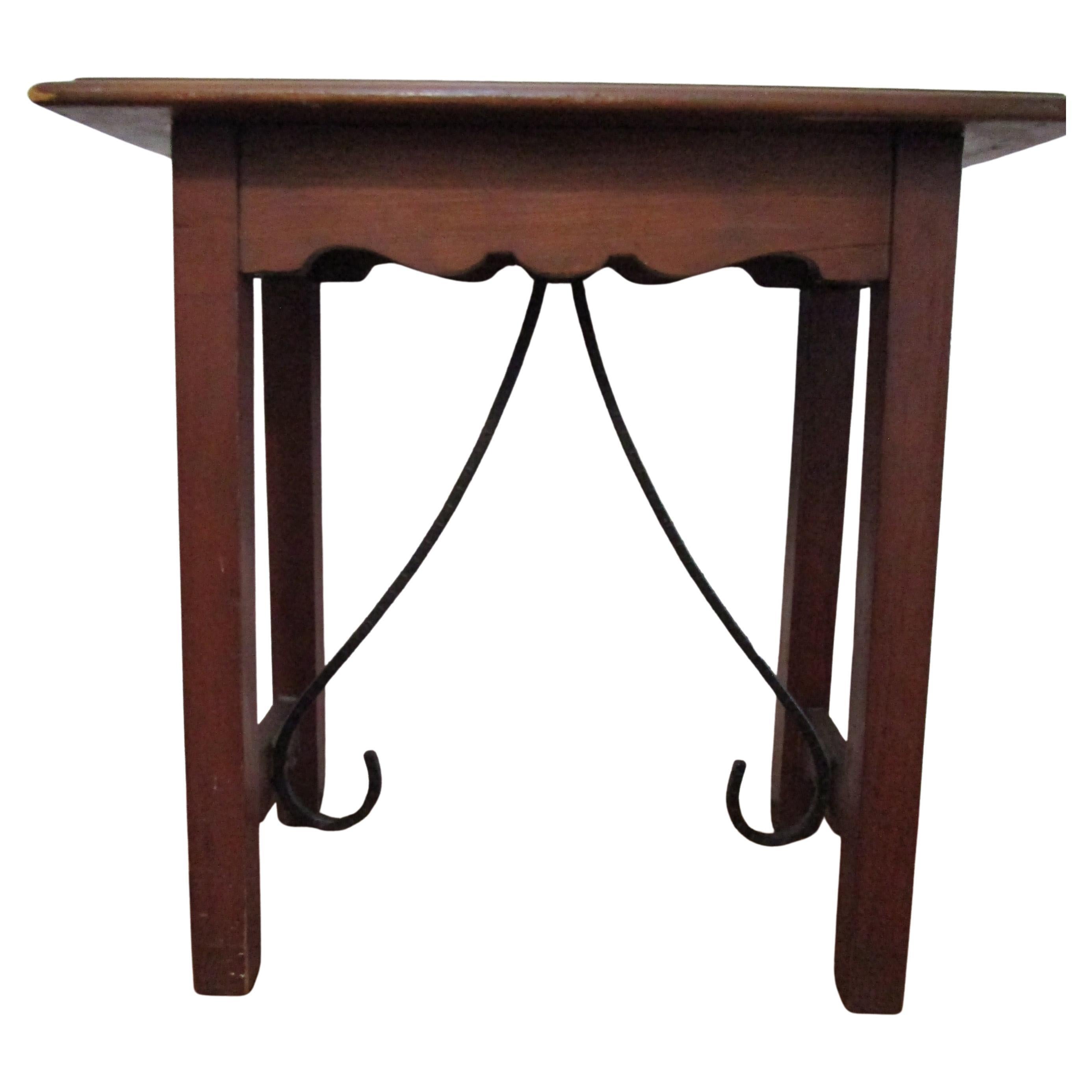 Spanish Baroque Occassional Side Table with Iron Stretcher
