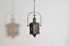 Spanish Baroque Painted Tole Hexagonal Ecclesiastical Lantern, 17th century