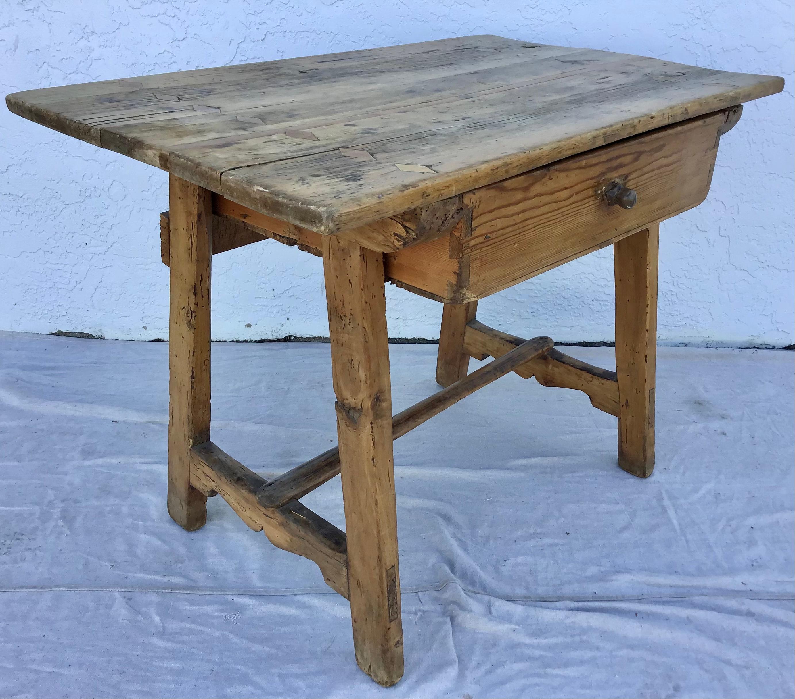 18th Century and Earlier Spanish Colonial Period Sabino Wood One-Drawer Hacienda Table, 18th Century