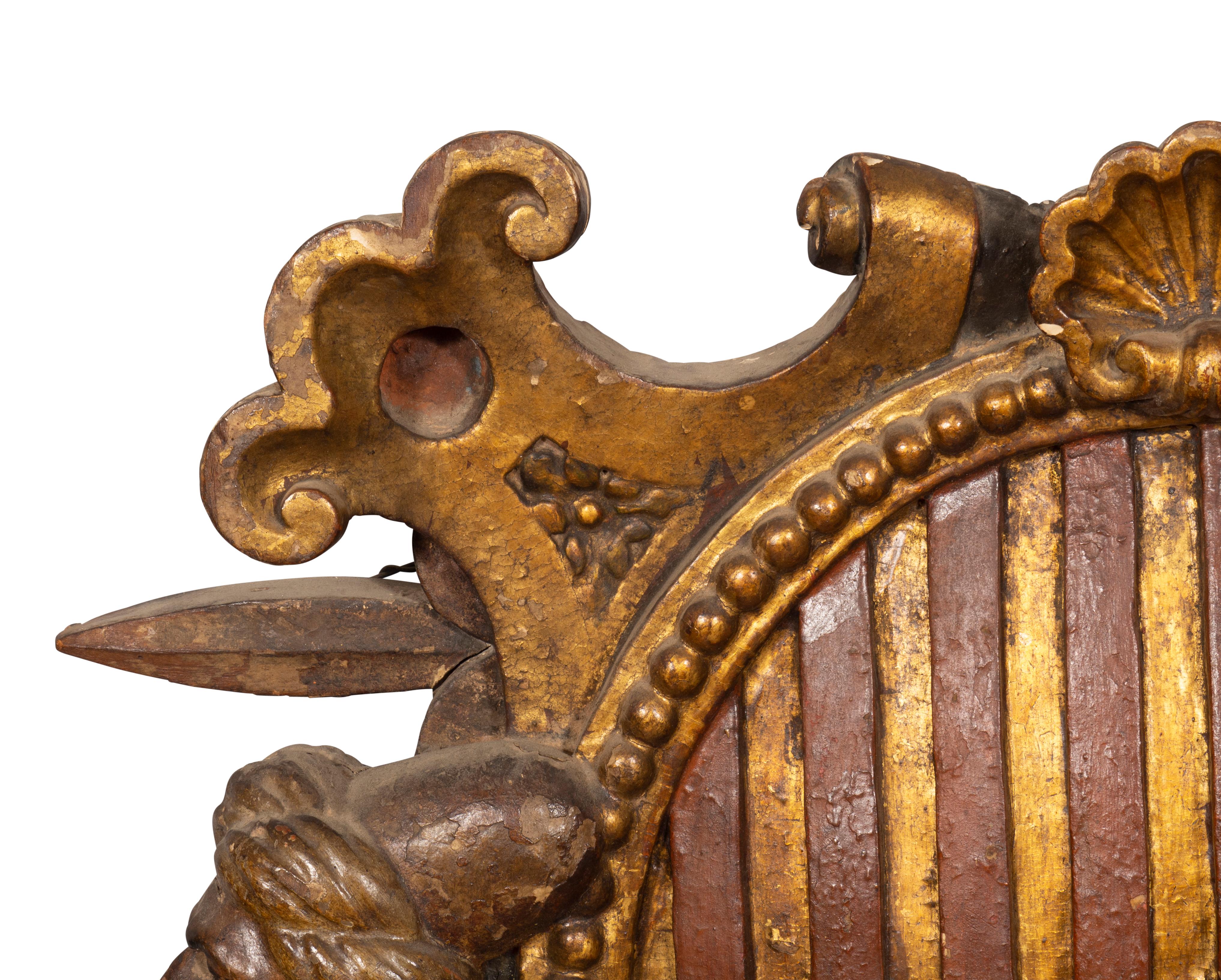 Spanish Baroque Polychrome And Giltwood Coat Of Arms For Sale 2