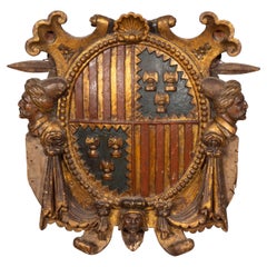Spanish Baroque Polychrome And Giltwood Coat Of Arms