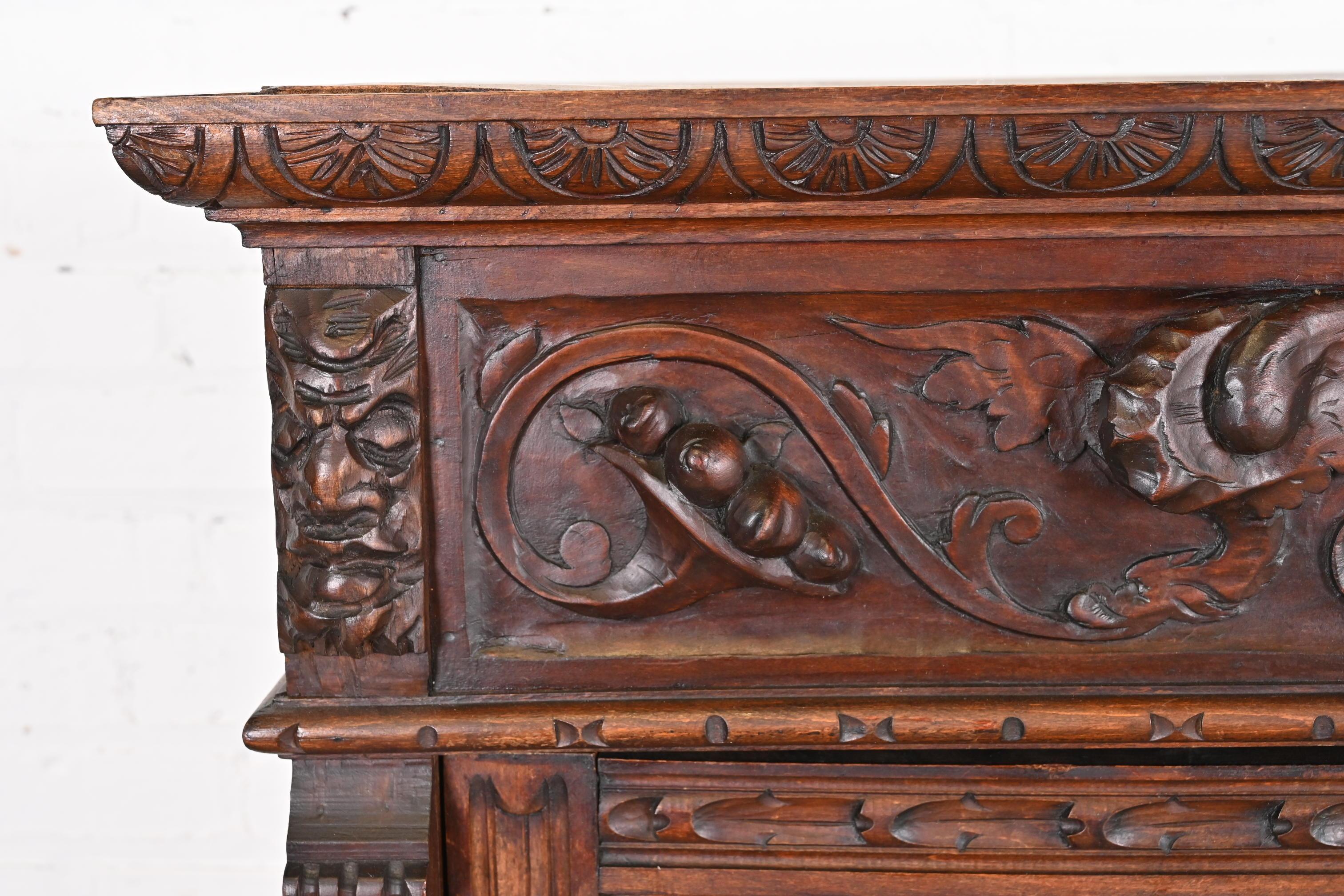 Spanish Baroque Renaissance Carved Walnut Bargueño Desk or Bar Cabinet 3