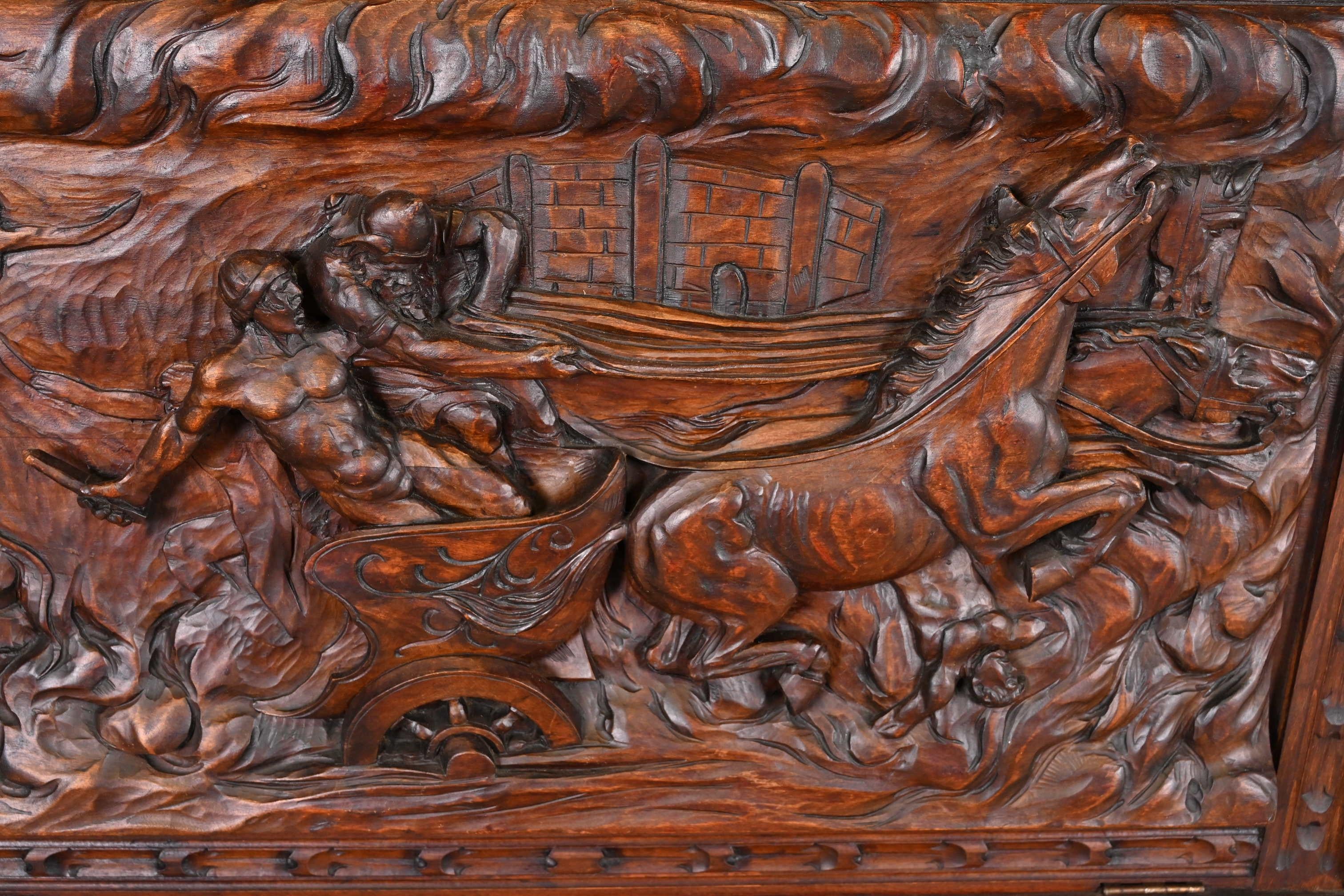 Spanish Baroque Renaissance Carved Walnut Bargueño Desk or Bar Cabinet 1