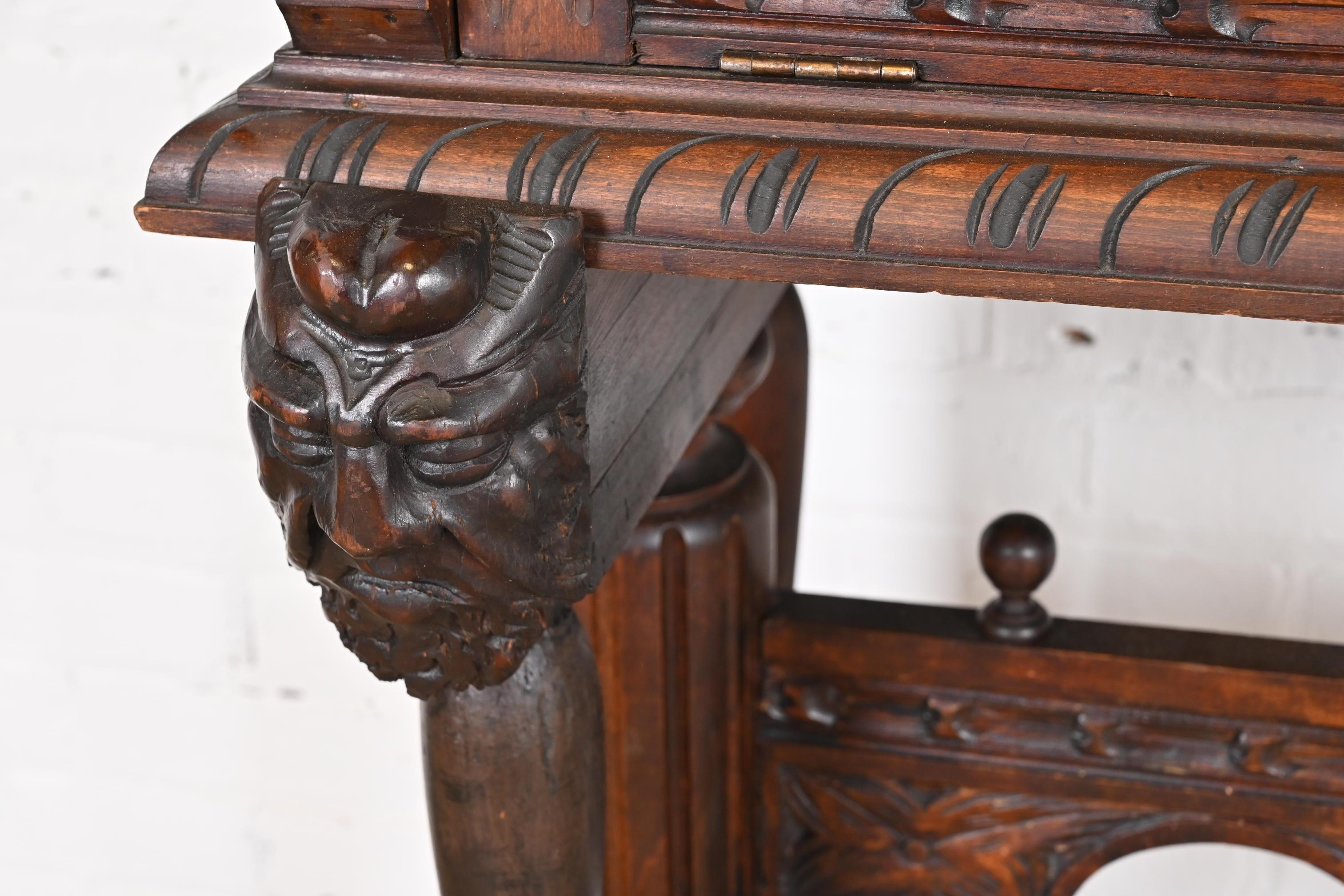 Spanish Baroque Renaissance Carved Walnut Bargueño Desk or Bar Cabinet 2