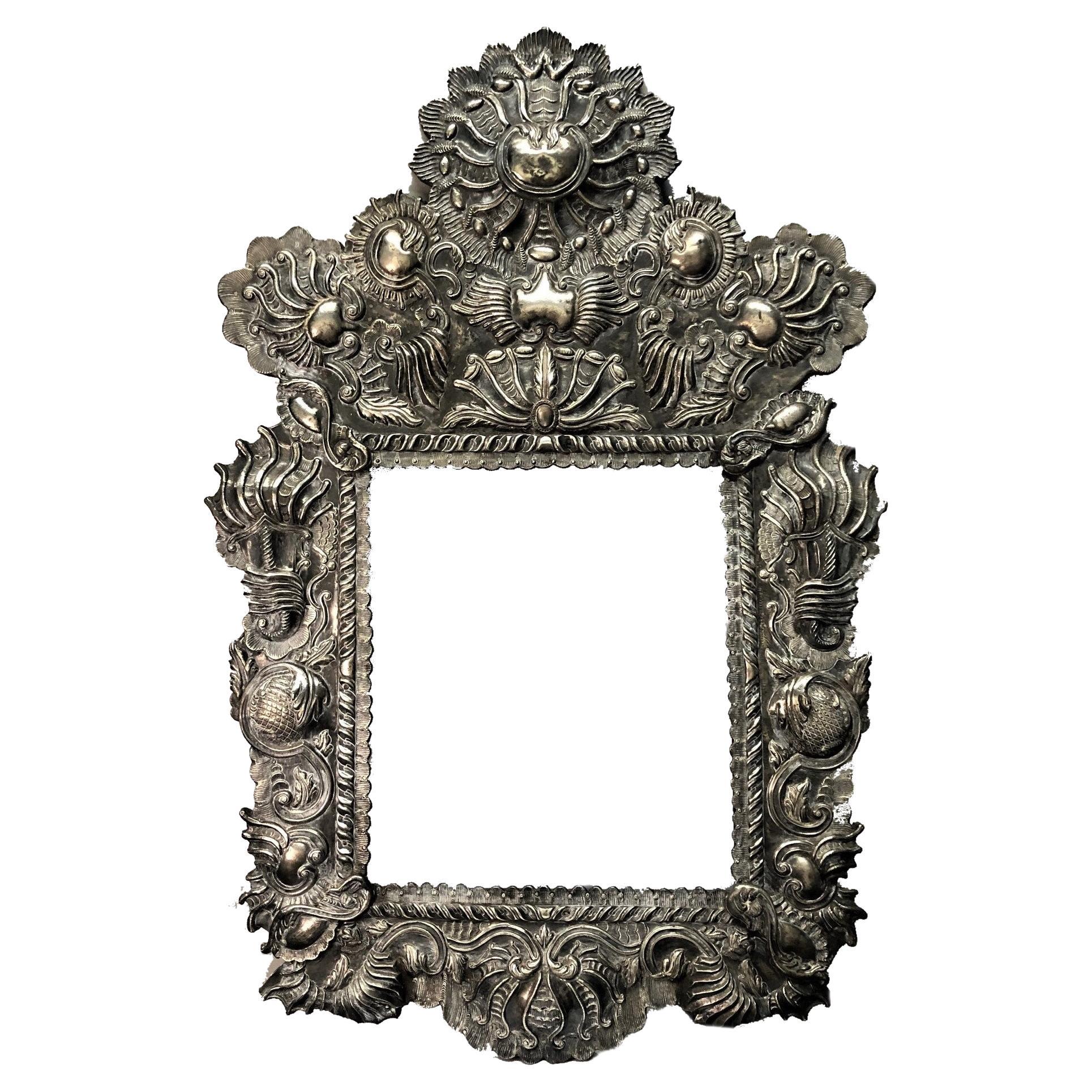 Spanish Baroque Repoussé Silver Mirror/Picture Frame, XVII C. For Sale