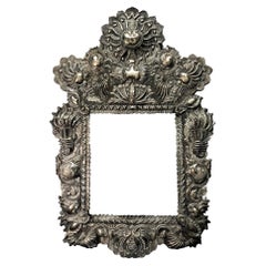Antique Spanish Baroque Repoussé Silver Mirror/Picture Frame, XVII C.