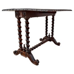 Spanish Baroque Revival Drop-Leaf Table with Carved Barley Twist Legs, c.1890