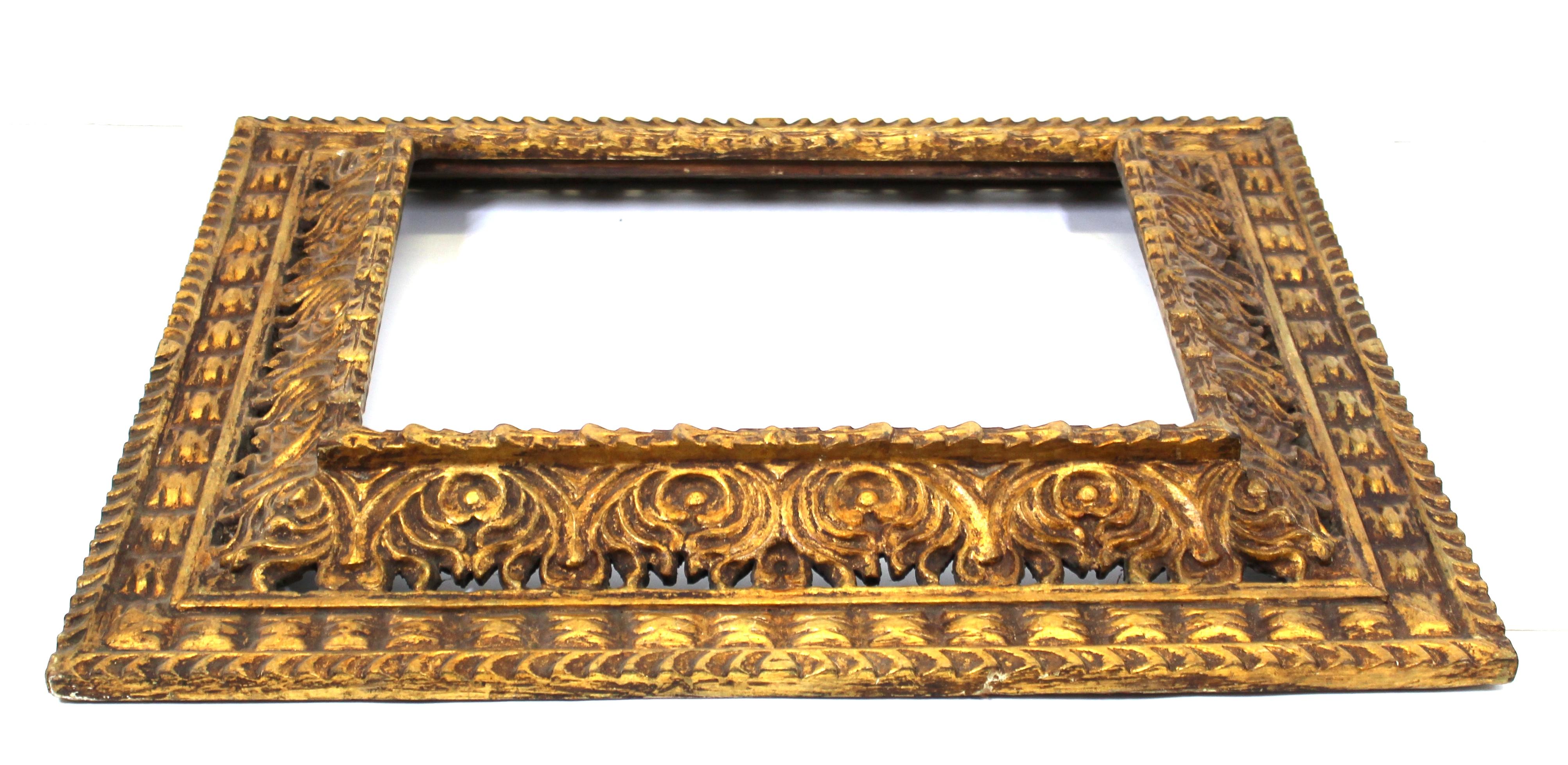 19th Century Spanish Baroque Revival Giltwood Carved Frame For Sale