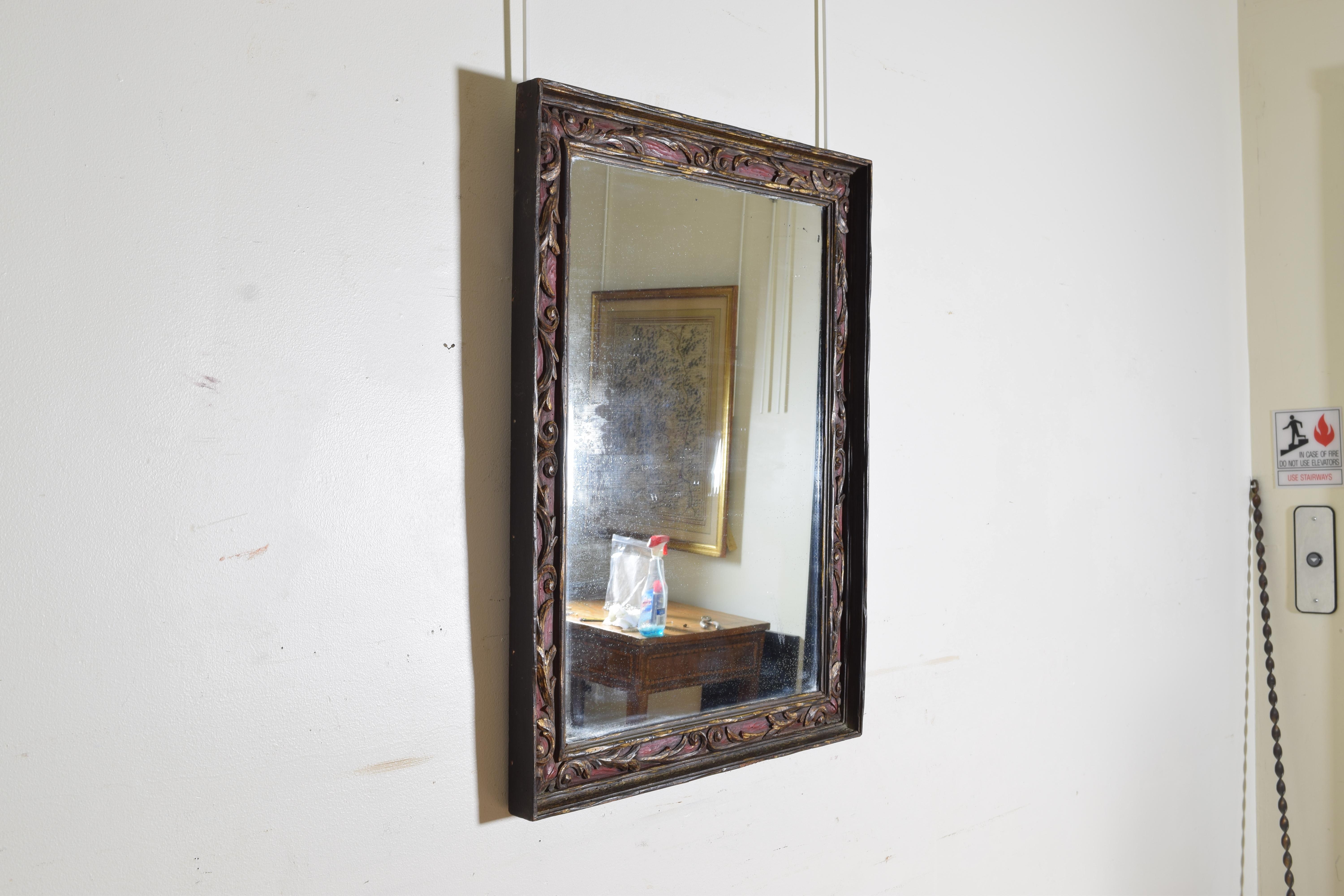 Spanish Baroque Revival Period Carved Giltwood & Painted Wood Mirror, Late 19thc In Good Condition In Atlanta, GA