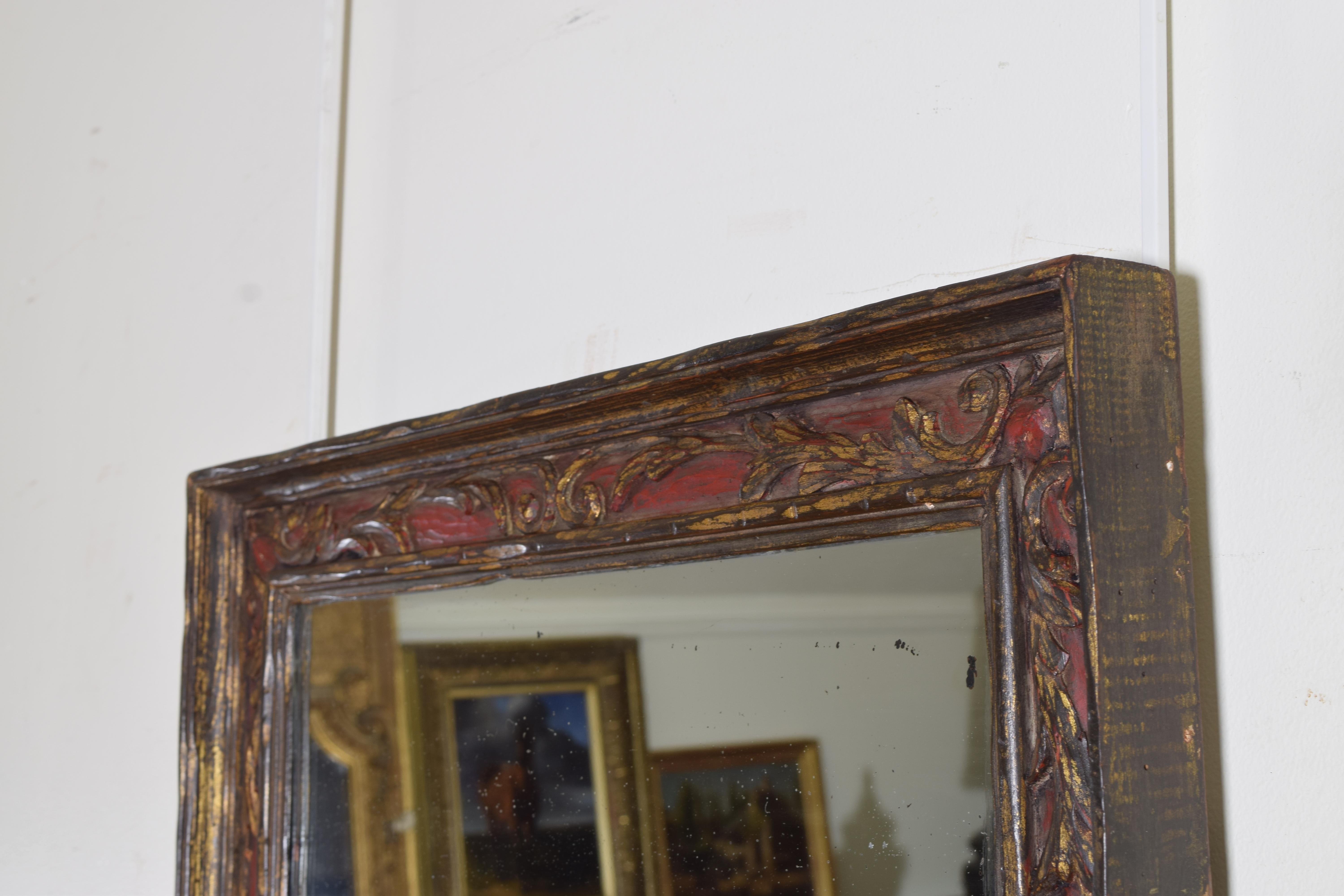 Late 19th Century Spanish Baroque Revival Period Carved Giltwood & Painted Wood Mirror, Late 19thc