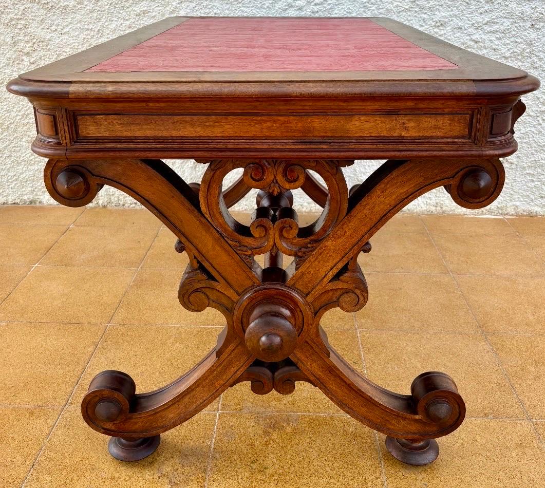 Spanish Baroque Revival Writing Table with Lyre Legs and Leather Top, 1920s For Sale 1