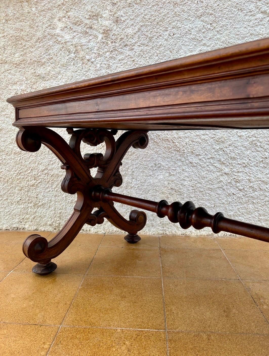 Spanish Baroque Revival Writing Table with Lyre Legs and Leather Top, 1920s For Sale 3