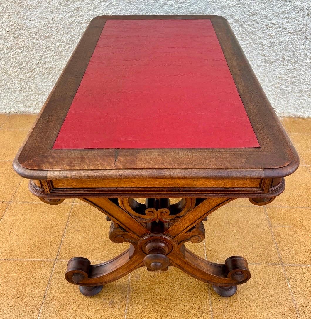 Spanish Baroque Revival Writing Table with Lyre Legs and Leather Top, 1920s For Sale 4