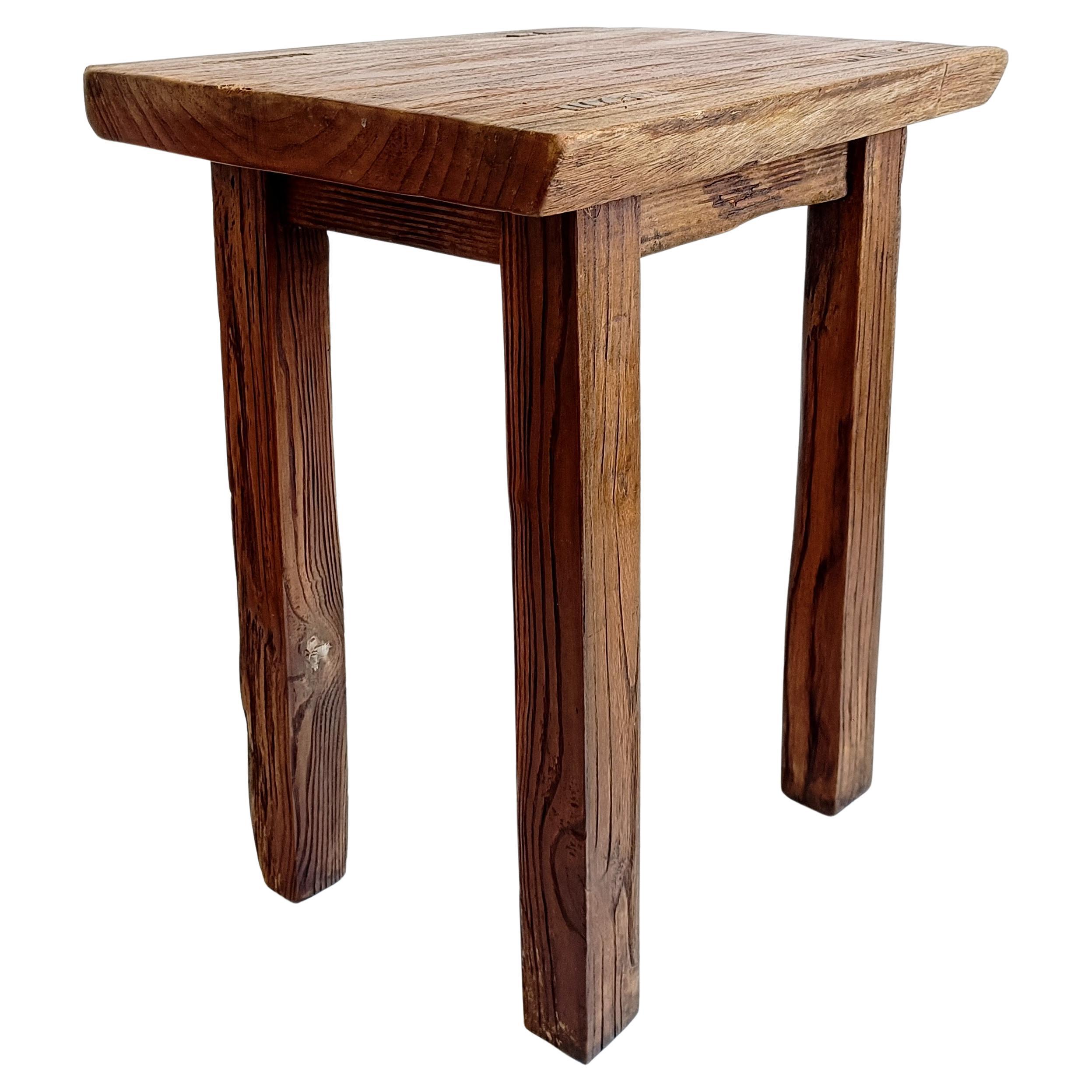 Spanish Baroque Rustic Oak Wood Side Table or Stool, Early 18th-C im Angebot