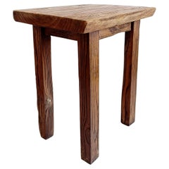 Spanish Baroque Rustic Oak Wood Side Table or Stool, Early 18th-C