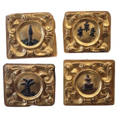 Spanish Baroque School set of 4 carved and gilded pieces of an altarpiece