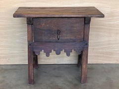 Spanish Baroque Side Table with Wood Stretcher and Big Drawer