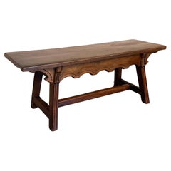 Spanish Baroque Side Table with Wood Stretcher and Rectangular Top in Walnut